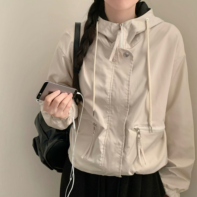 カジュアルバイカラーフードフィールドジャケット BEIGE