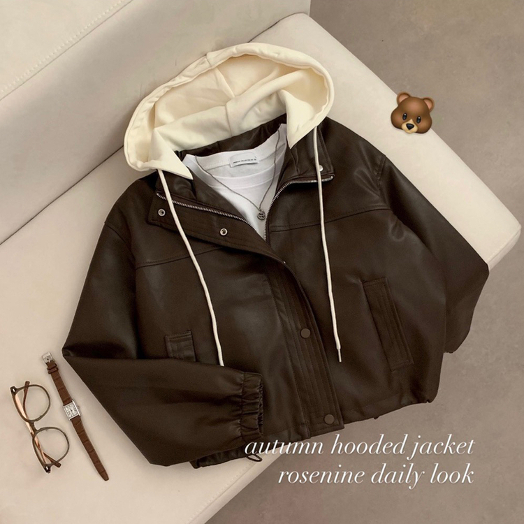 마리 후드 라이더 자켓 긴팔 아우터 레더자켓 가을 가을옷 봄 봄옷 가죽 자켓