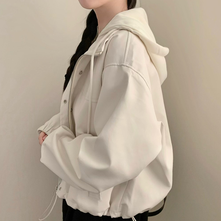 마리 후드 라이더 자켓 긴팔 아우터 레더자켓 가을 가을옷 봄 봄옷 가죽 자켓