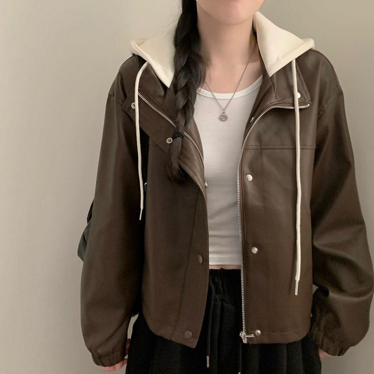 마리 후드 라이더 자켓 긴팔 아우터 레더자켓 가을 가을옷 봄 봄옷 가죽 자켓