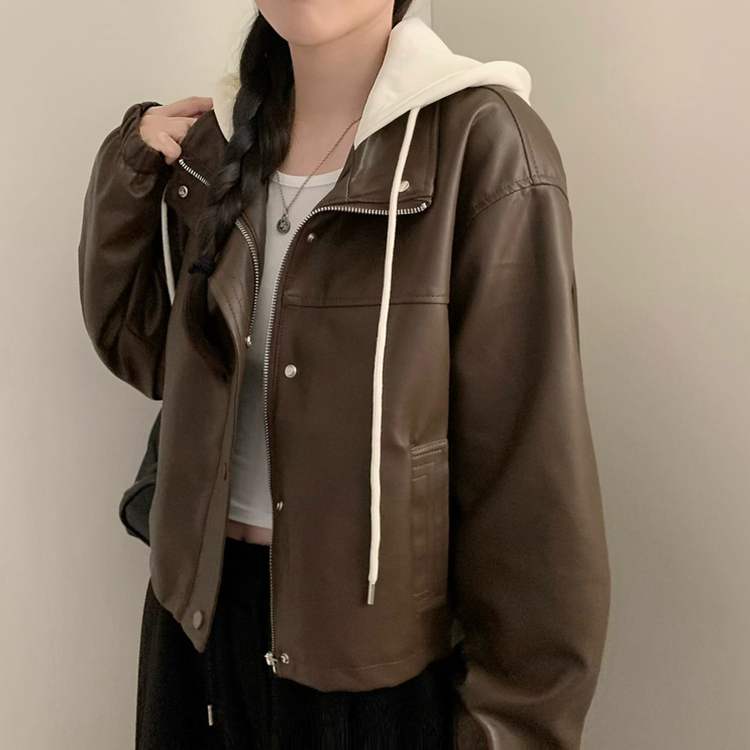 마리 후드 라이더 자켓 긴팔 아우터 레더자켓 가을 가을옷 봄 봄옷 가죽 자켓