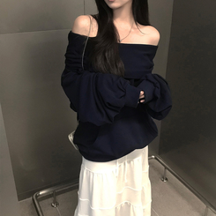 オフショルダーフード長袖Tシャツ｜長袖Tシャツ｜韓国