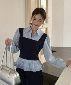 ベストフリルレイヤードブラウス NAVY