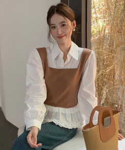 ベストフリルレイヤードブラウス MOCHA
