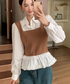 ベストフリルレイヤードブラウス MOCHA