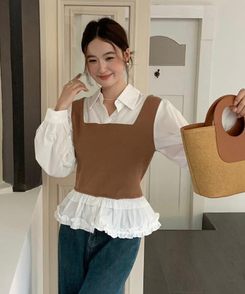ベストフリルレイヤードブラウス MOCHA