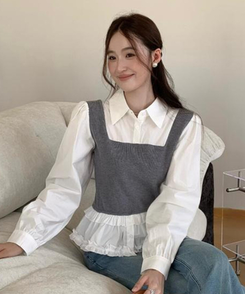 ベストフリルレイヤードブラウス MOCHA