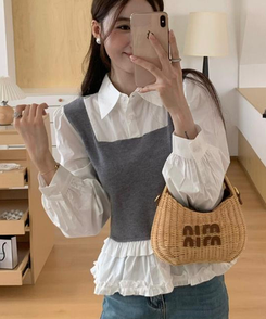 ベストフリルレイヤードブラウス GREY