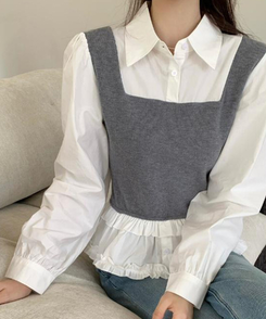 ベストフリルレイヤードブラウス GREY