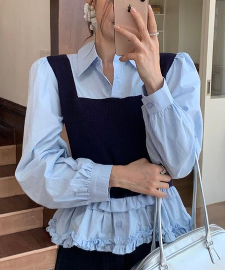 ベストフリルレイヤードブラウス NAVY