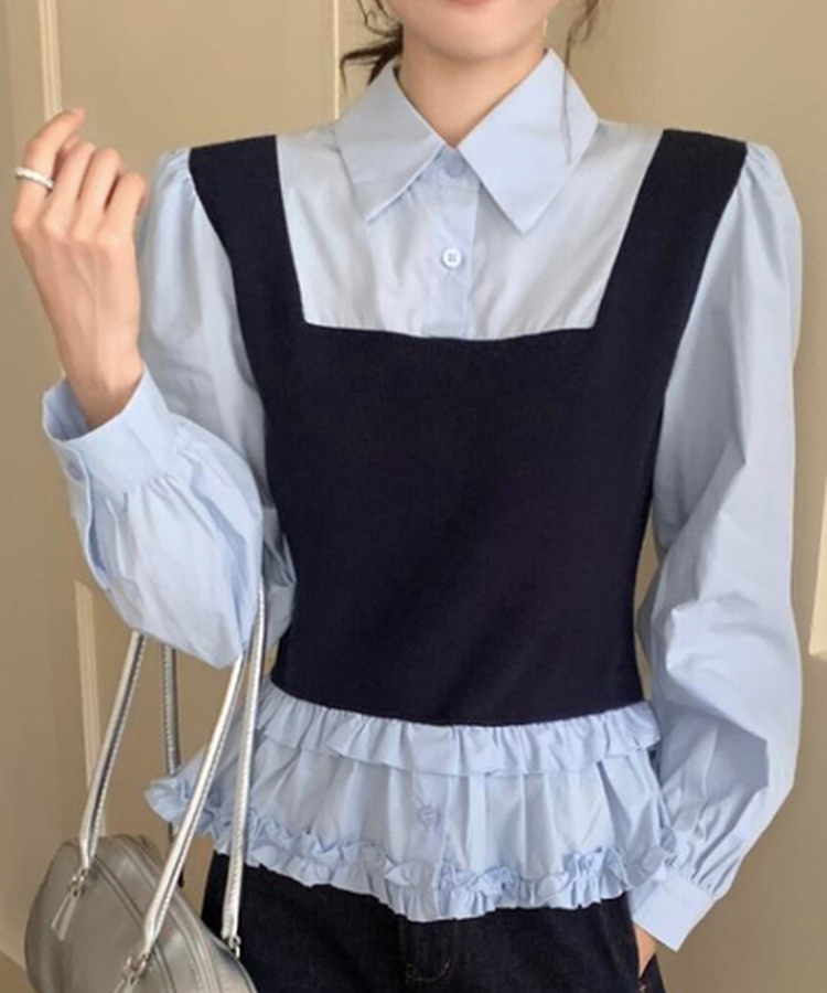 ベストフリルレイヤードブラウス NAVY