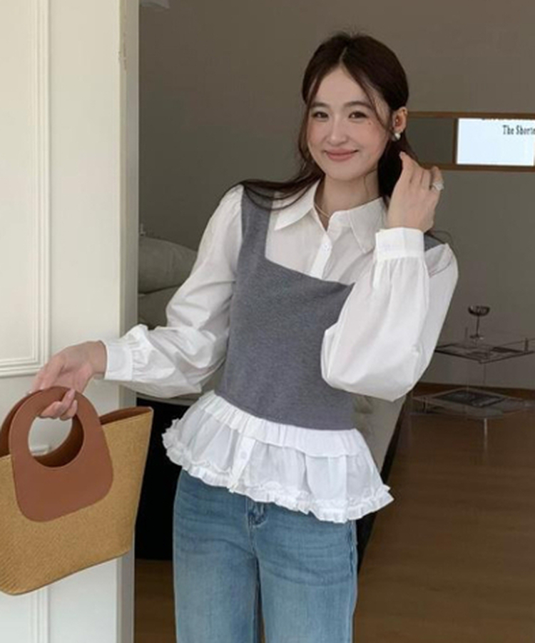 ベストフリルレイヤードブラウス GREY