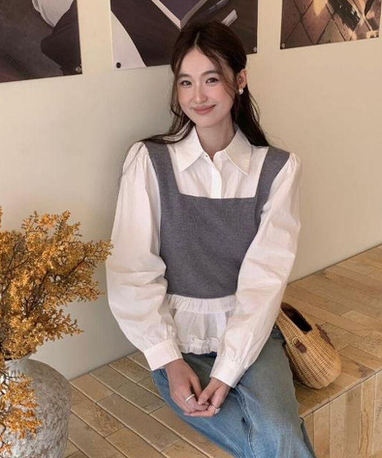 ベストフリルレイヤードブラウス GREY