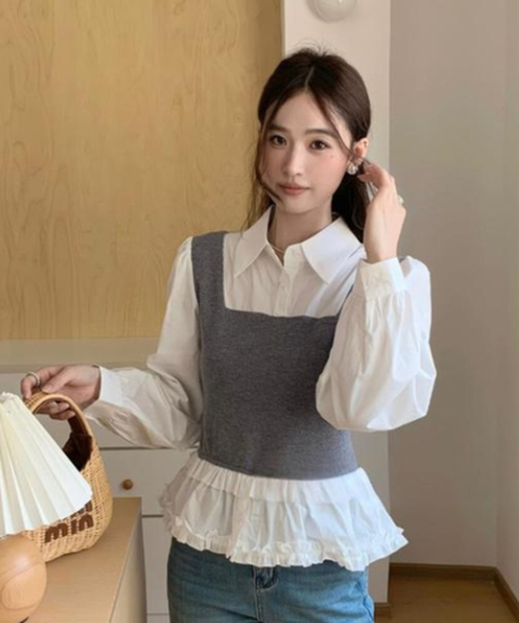 ベストフリルレイヤードブラウス GREY