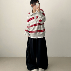 サイドスリットライントレーニングワイドパンツ(5color) CHARCOAL