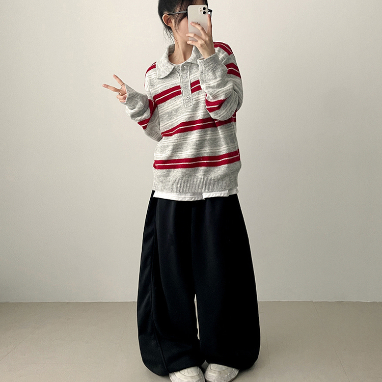 サイドスリットライントレーニングワイドパンツ(5color) CHARCOAL