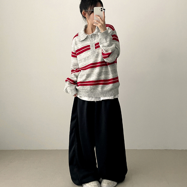 サイドスリットライントレーニングワイドパンツ(5color) CHARCOAL