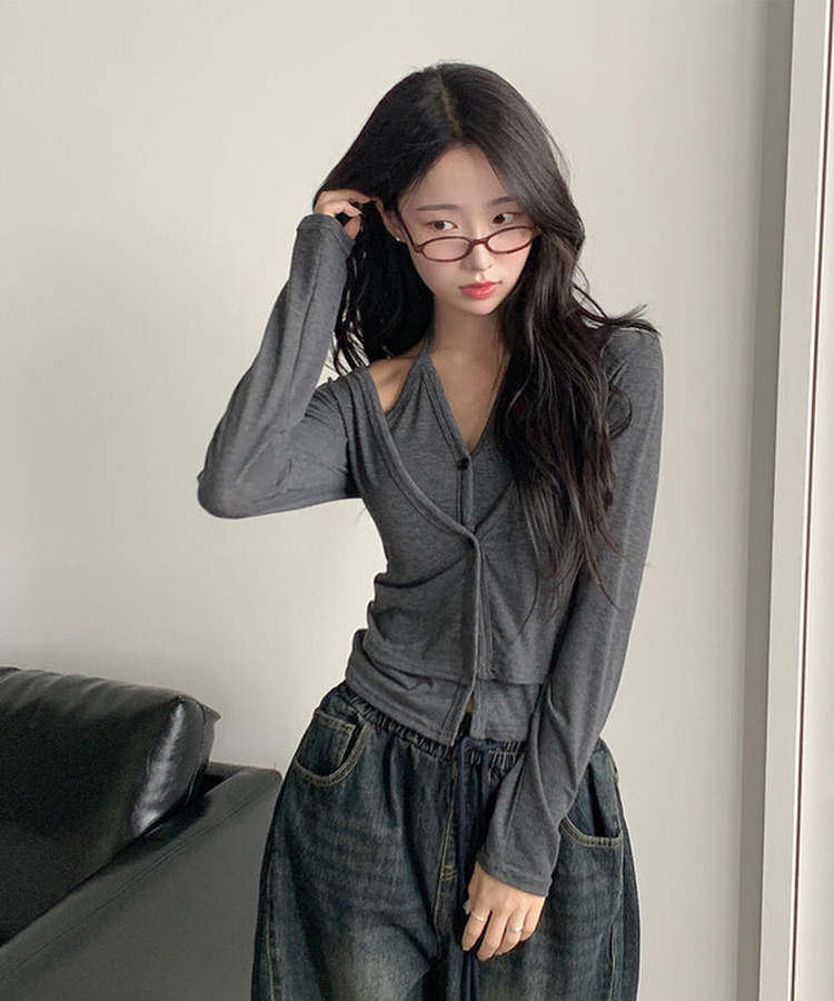 ホルターレイヤードカーディガン CHARCOAL