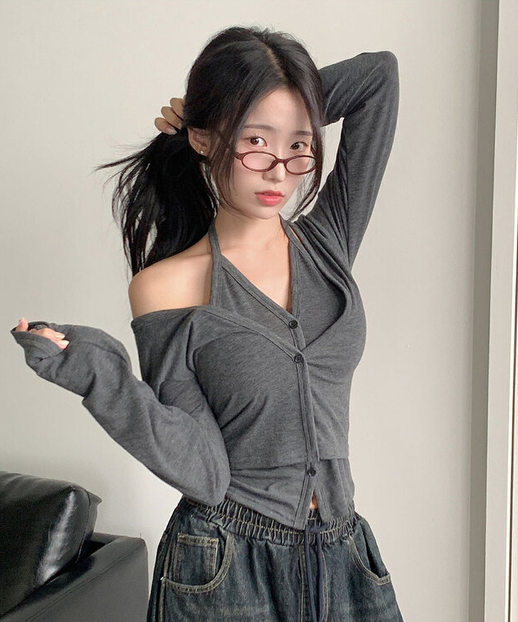 ホルターレイヤードカーディガン CHARCOAL