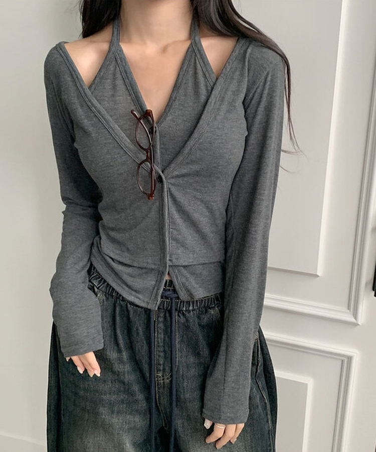 ホルターレイヤードカーディガン CHARCOAL