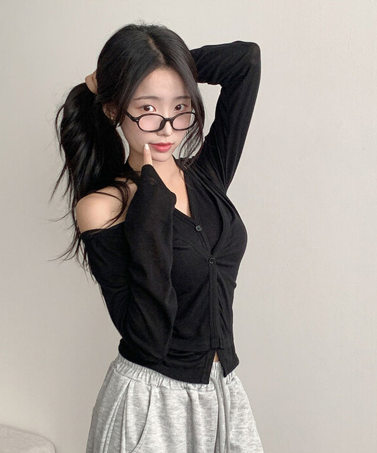 ホルターレイヤードカーディガン BLACK