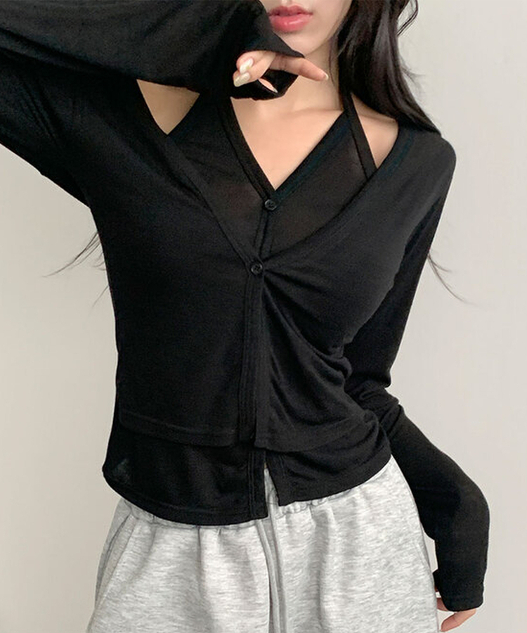 ホルターレイヤードカーディガン BLACK