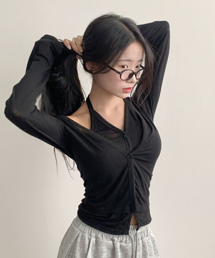 ホルターレイヤードカーディガン BLACK