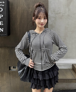 ストライプフードジップアップ IVORY