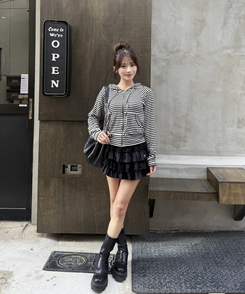 ストライプフードジップアップ IVORY