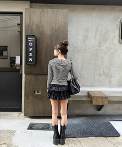 ストライプフードジップアップ IVORY