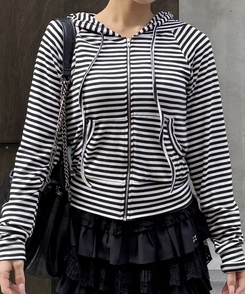 ストライプフードジップアップ IVORY