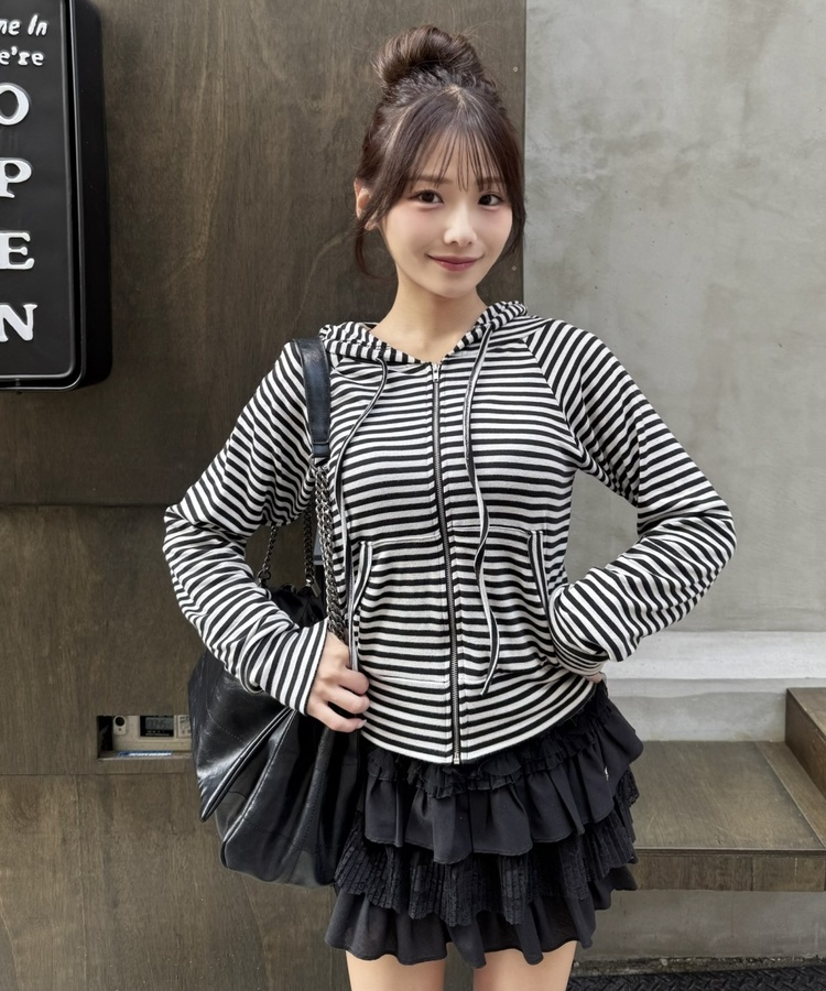 ストライプフードジップアップ IVORY