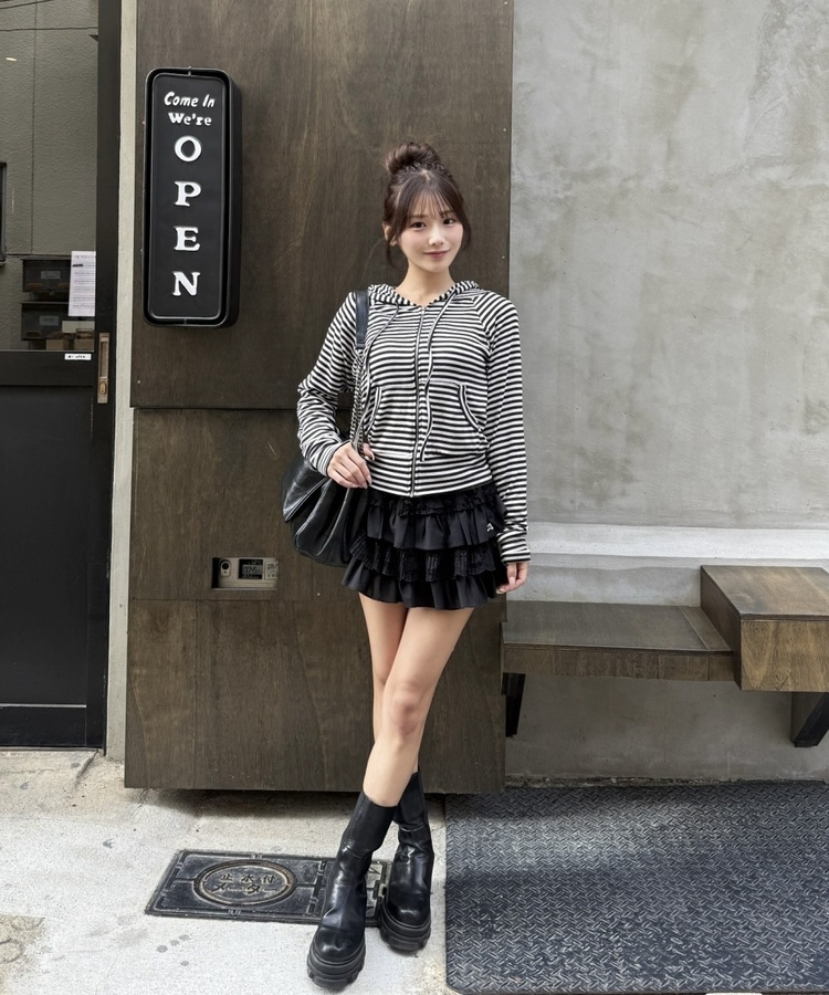 ストライプフードジップアップ IVORY