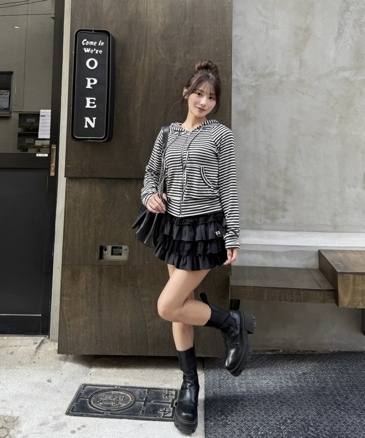 ストライプフードジップアップ IVORY