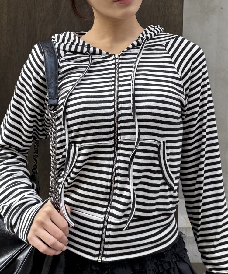 ストライプフードジップアップ IVORY