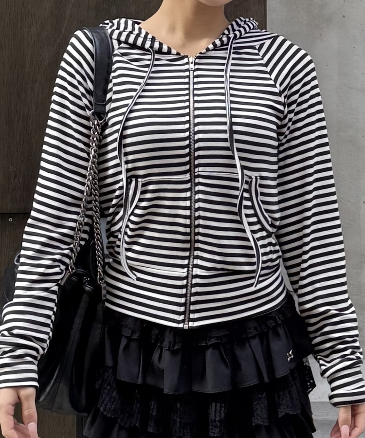 ストライプフードジップアップ IVORY