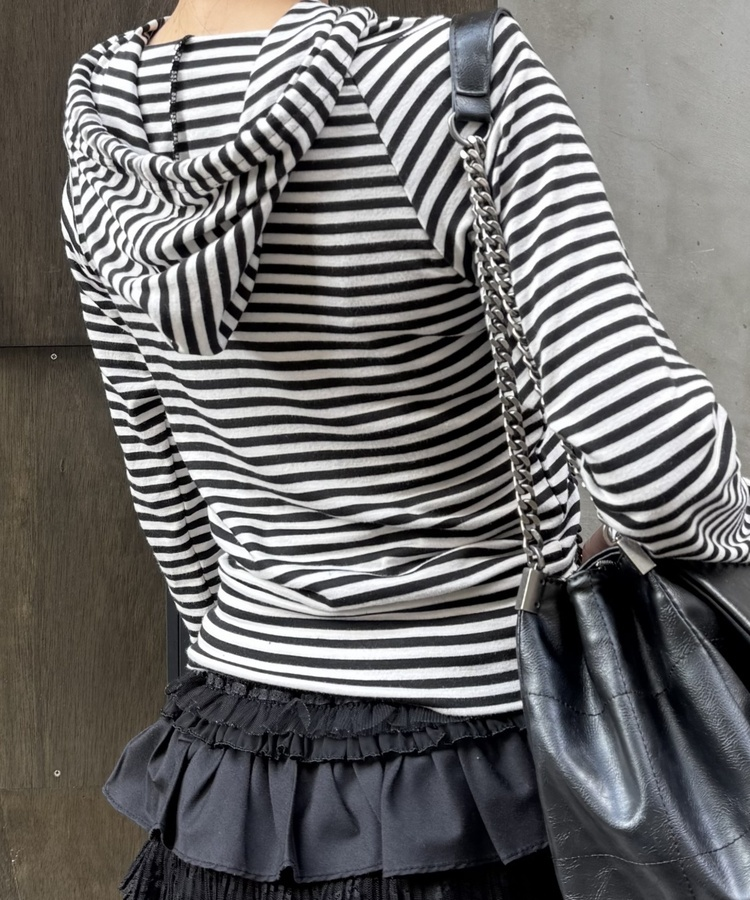 ストライプフードジップアップ IVORY