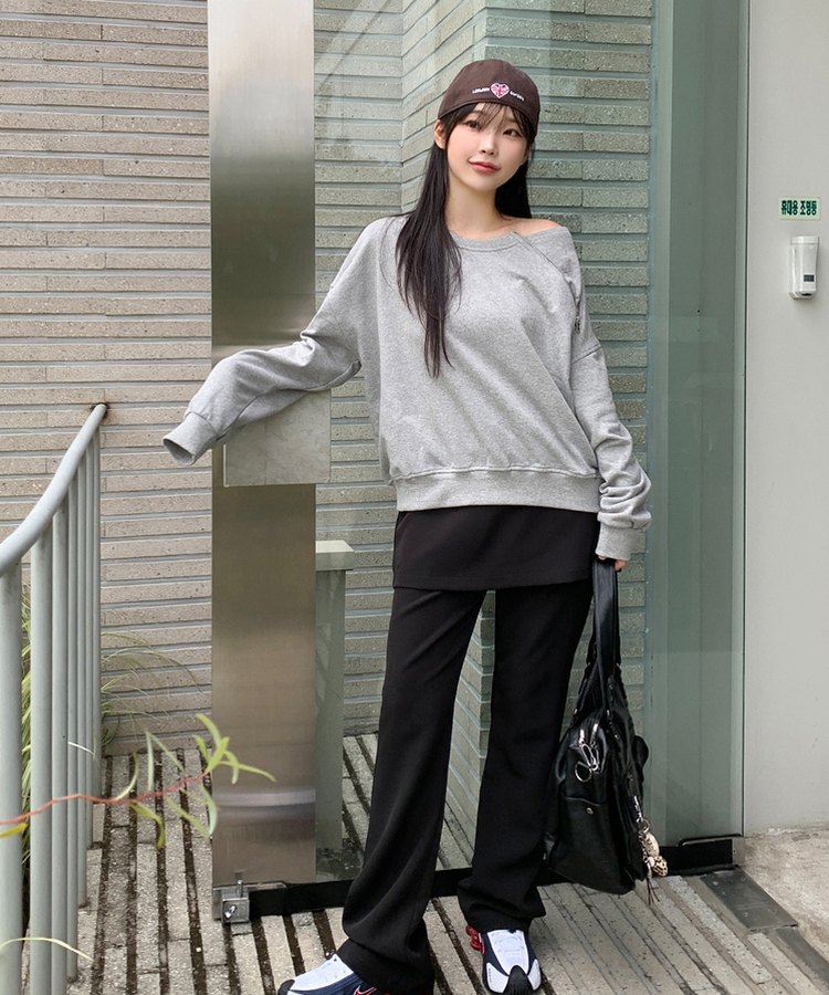 【土日限定値下げ】IGUSA オフショルダー トレーナー ジッパーオフショルダートレーナー｜スウェット｜韓国ファッション通販