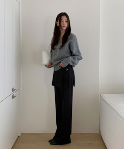 バックルラップレイヤードブーツカットスラックス BLACK