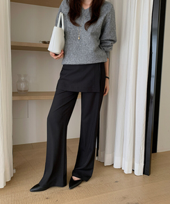 バックルラップレイヤードブーツカットスラックス BLACK