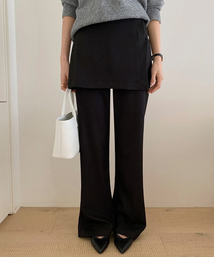 バックルラップレイヤードブーツカットスラックス BLACK