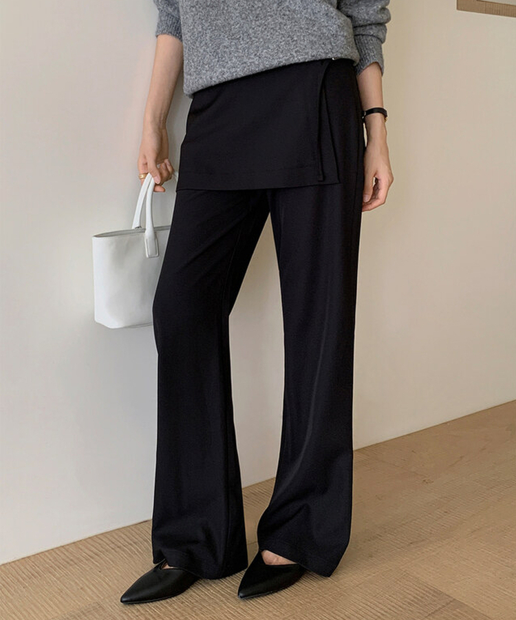 バックルラップレイヤードブーツカットスラックス BLACK