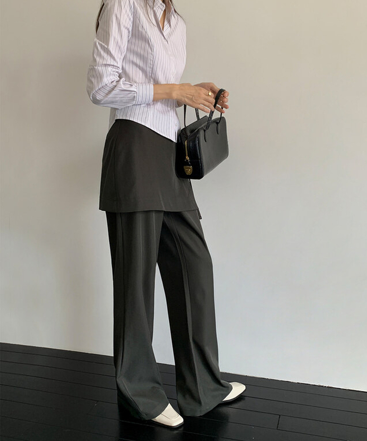 バックルラップレイヤードブーツカットスラックス KHAKI GRAY