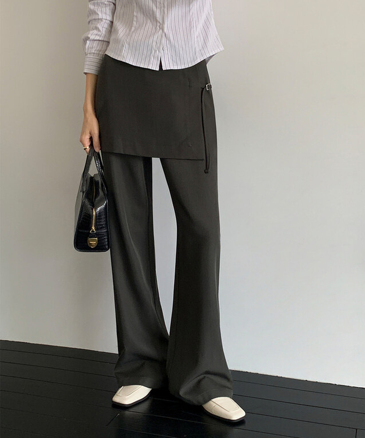 バックルラップレイヤードブーツカットスラックス KHAKI GRAY