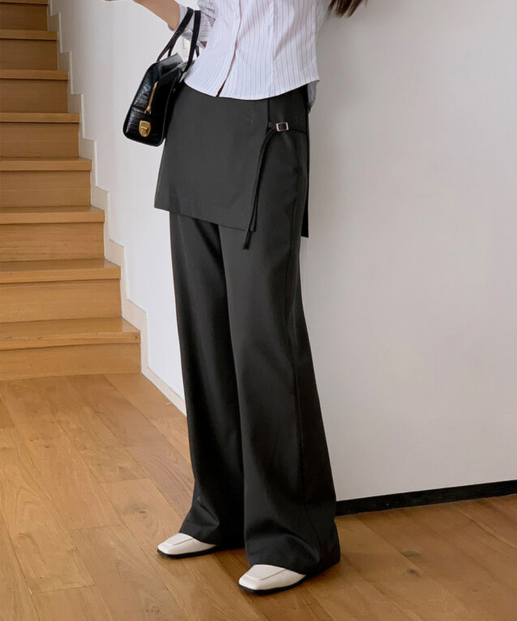 バックルラップレイヤードブーツカットスラックス KHAKI GRAY