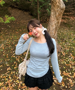 スリムフィットストライプ長袖Tシャツ SKY BLUE