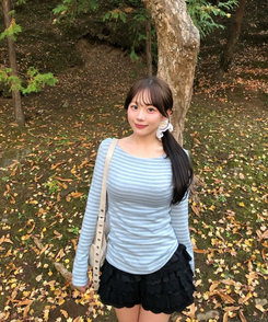 スリムフィットストライプ長袖Tシャツ SKY BLUE