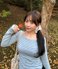 スリムフィットストライプ長袖Tシャツ SKY BLUE