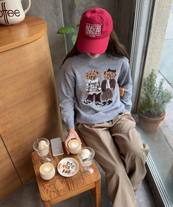 ベアモチーフニット GREY