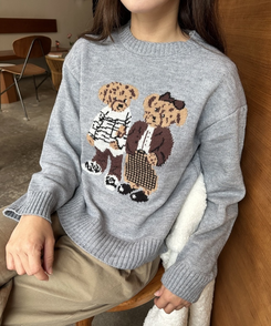 ベアモチーフニット GREY